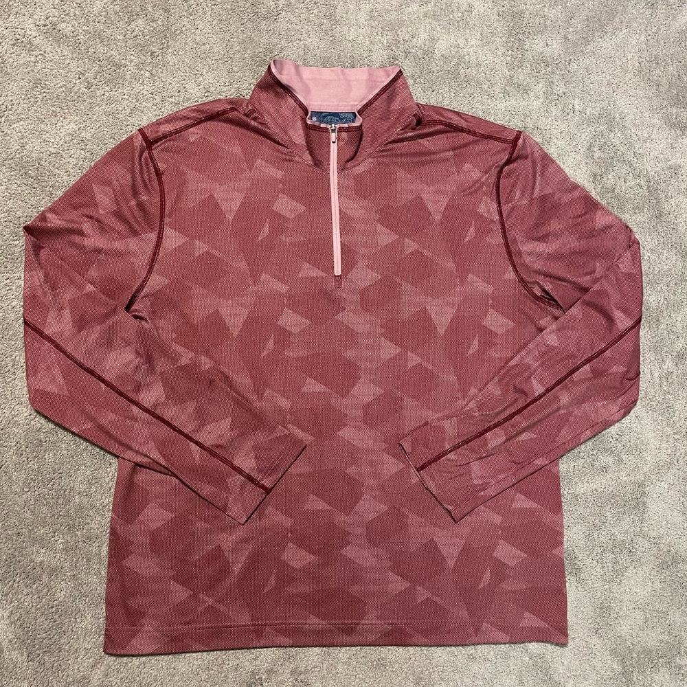 Robert Graham 1/4 Zip Mock Neck Long Sleeve Mens XL Lightweight Geometric Red